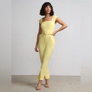 New York & Company Lemon Square-Neck Belted Jumpsuit